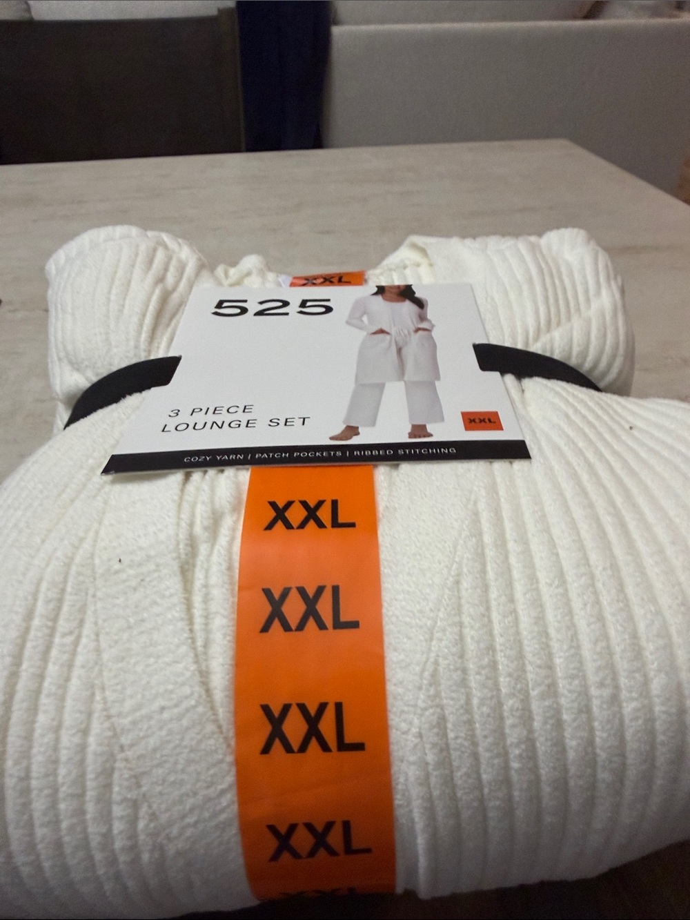 Off White Ribbed Knit Tank, Pants & Long Cardigan Loungewear Set - Picture 10 of 11
